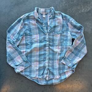 Vintage Y2k Victoria's Secret Blue Pink Plaid Longsleeve Button Down Women's S